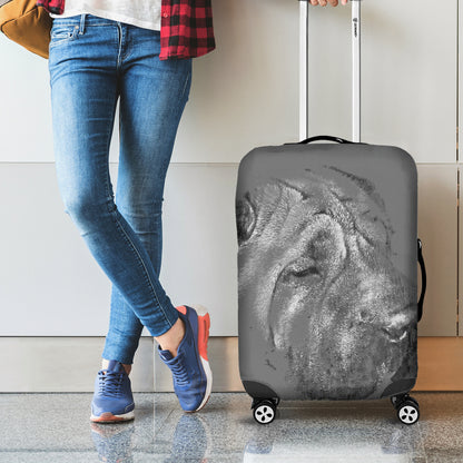 Monochrome Shar Pei Print Luggage Cover