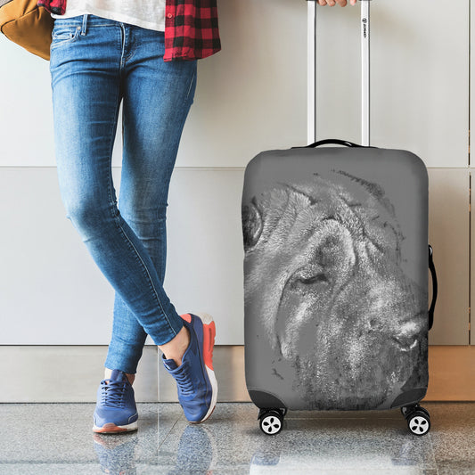 Monochrome Shar Pei Print Luggage Cover