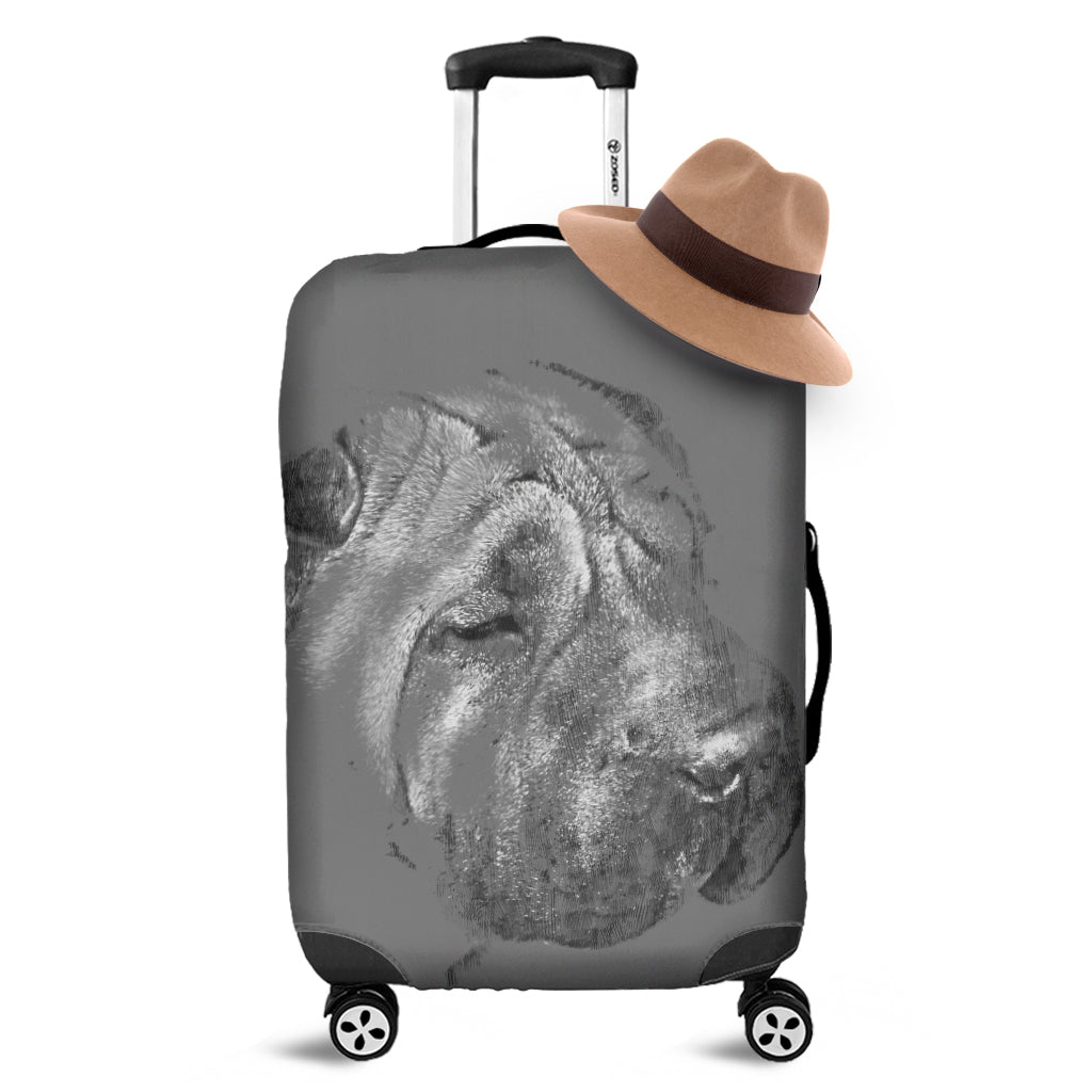 Monochrome Shar Pei Print Luggage Cover