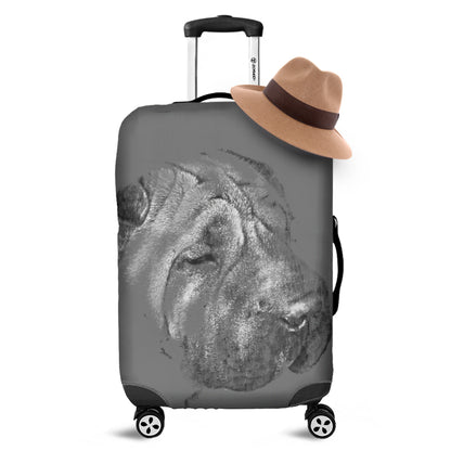 Monochrome Shar Pei Print Luggage Cover