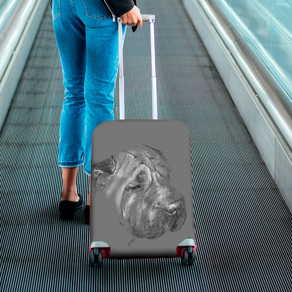 Monochrome Shar Pei Print Luggage Cover