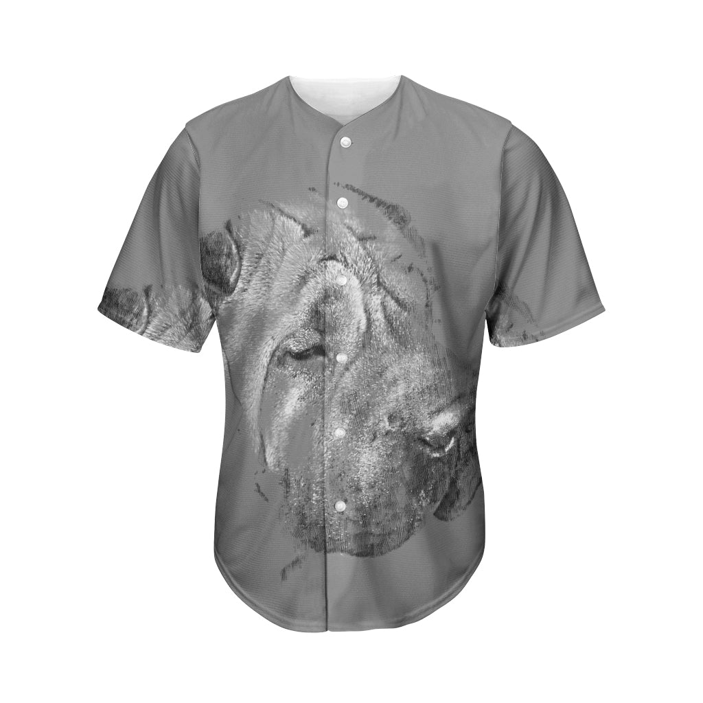 Monochrome Shar Pei Print Men's Baseball Jersey