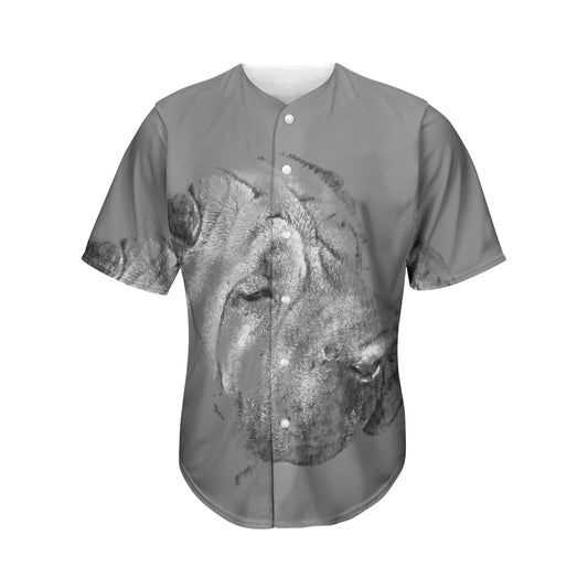 Monochrome Shar Pei Print Men's Baseball Jersey
