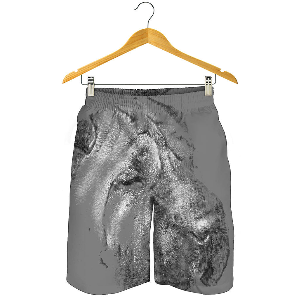 Monochrome Shar Pei Print Men's Shorts
