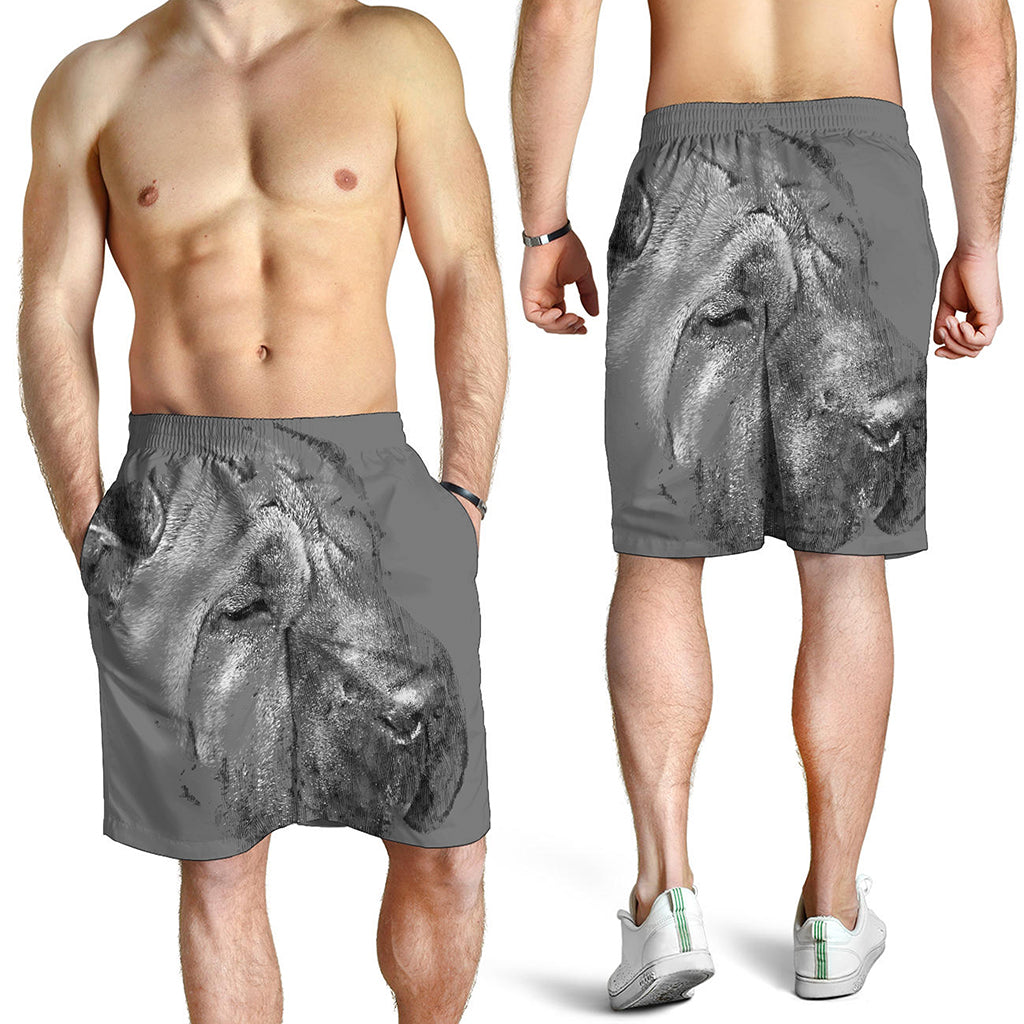 Monochrome Shar Pei Print Men's Shorts