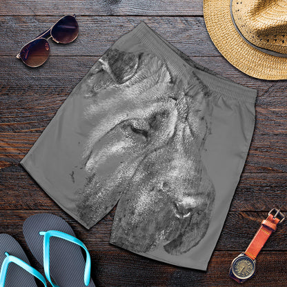 Monochrome Shar Pei Print Men's Shorts