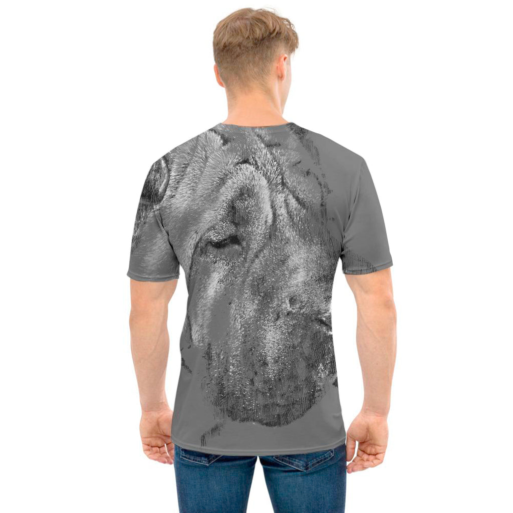 Monochrome Shar Pei Print Men's T-Shirt