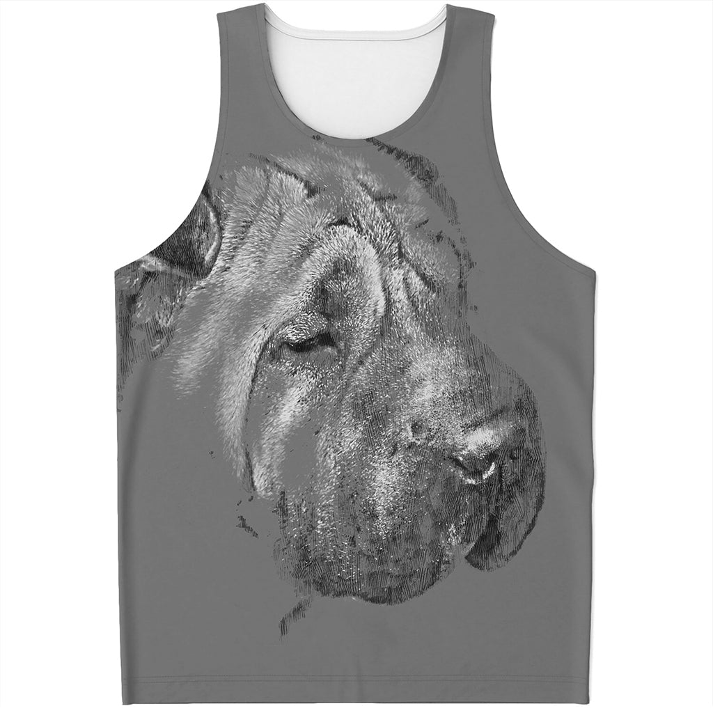 Monochrome Shar Pei Print Men's Tank Top