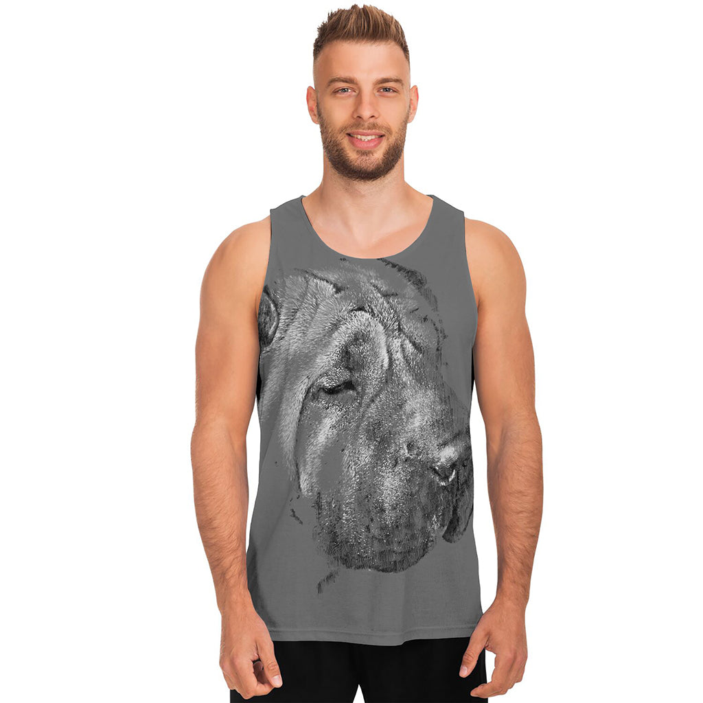 Monochrome Shar Pei Print Men's Tank Top