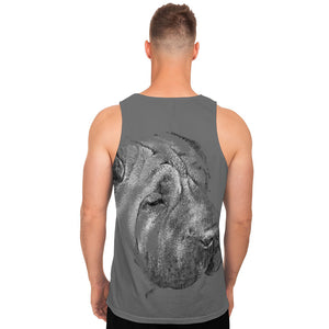 Monochrome Shar Pei Print Men's Tank Top