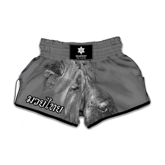 Monochrome Shar Pei Print Muay Thai Boxing Shorts