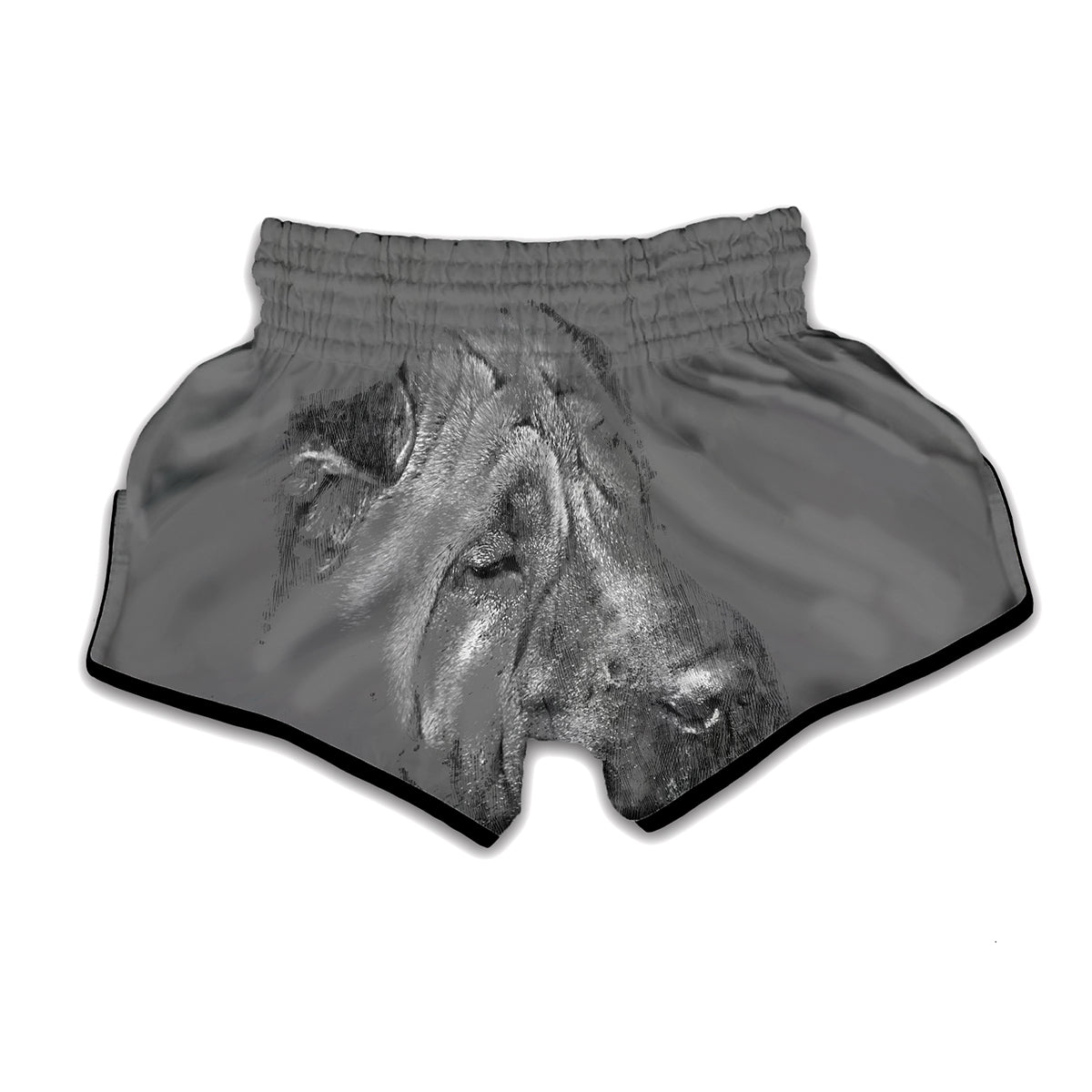 Monochrome Shar Pei Print Muay Thai Boxing Shorts