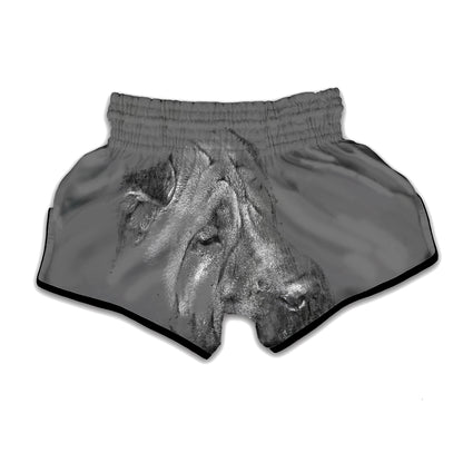Monochrome Shar Pei Print Muay Thai Boxing Shorts