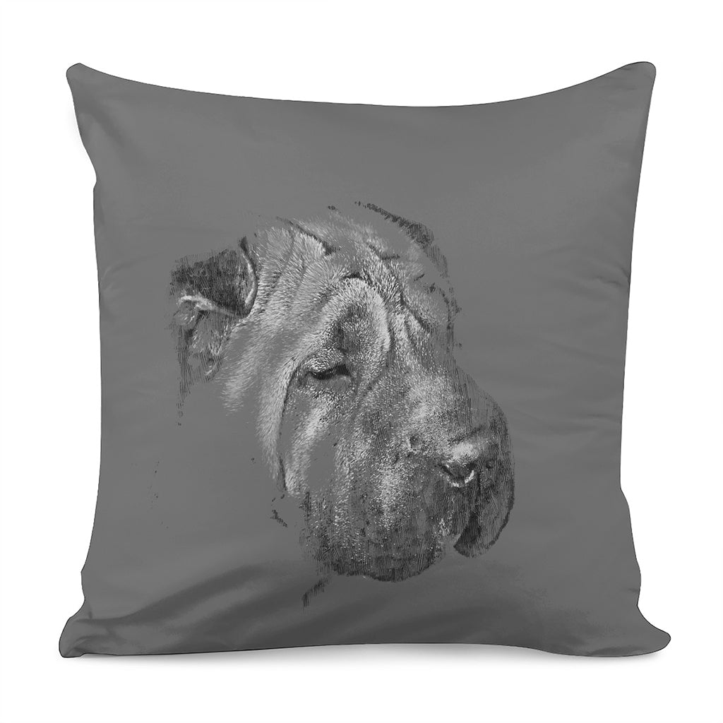 Monochrome Shar Pei Print Pillow Cover