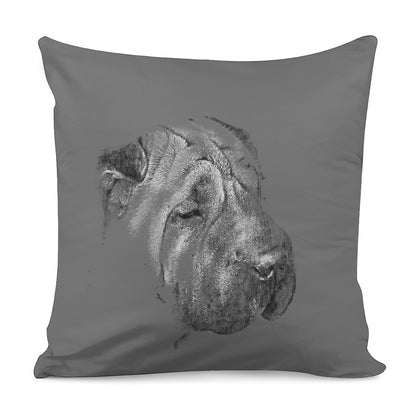 Monochrome Shar Pei Print Pillow Cover