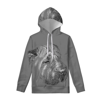 Monochrome Shar Pei Print Pullover Hoodie