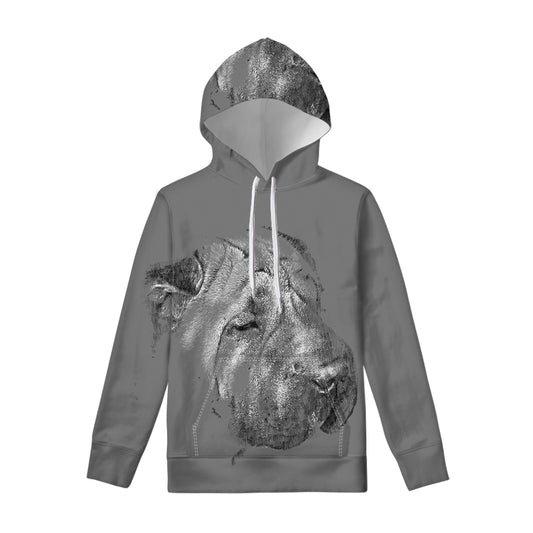Monochrome Shar Pei Print Pullover Hoodie