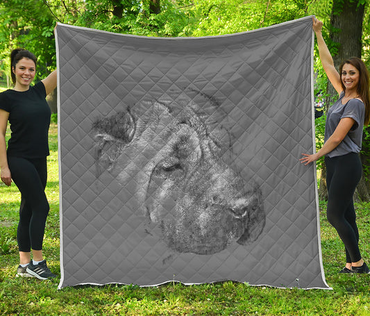 Monochrome Shar Pei Print Quilt