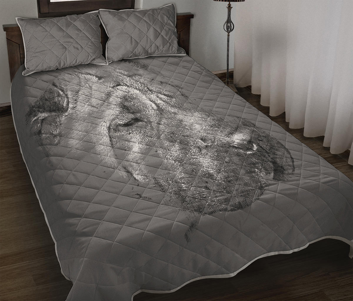 Monochrome Shar Pei Print Quilt Bed Set