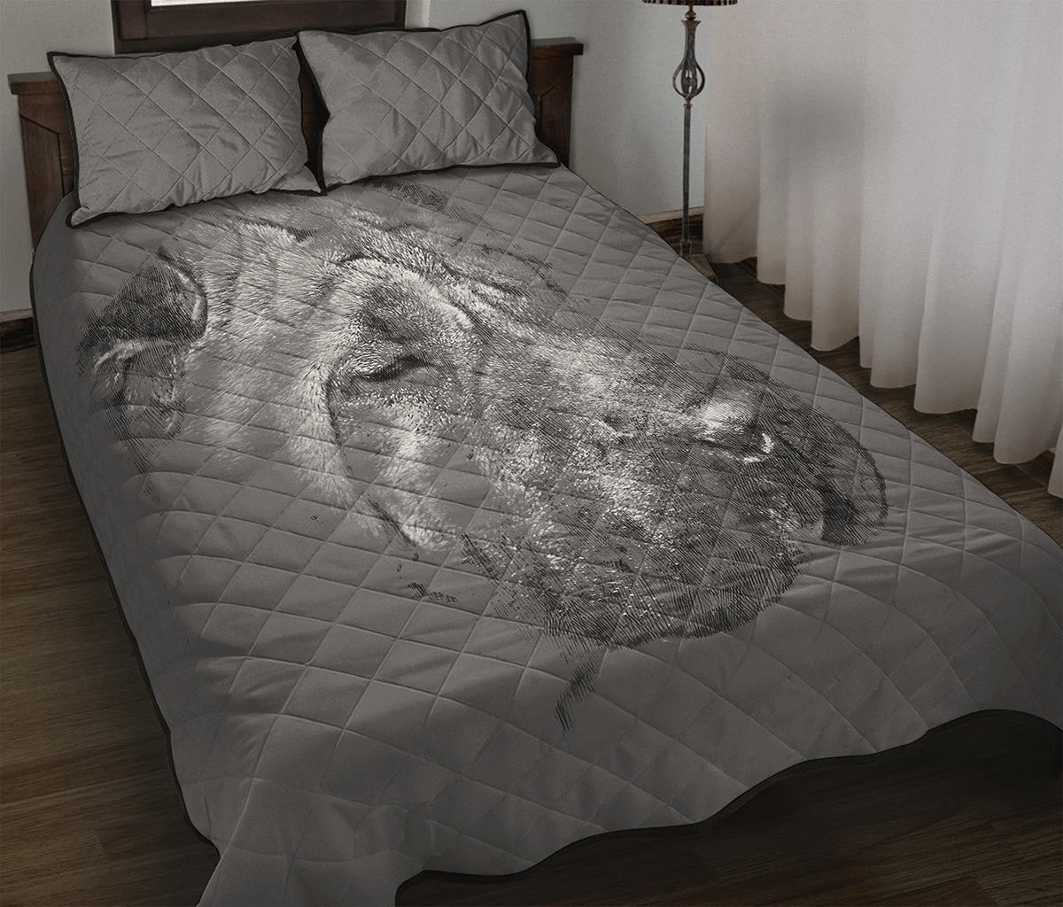 Monochrome Shar Pei Print Quilt Bed Set