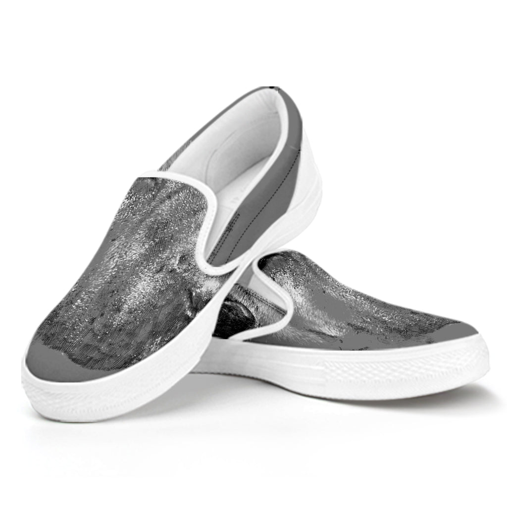 Monochrome Shar Pei Print White Slip On Shoes