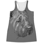 Monochrome Shar Pei Print Women's Racerback Tank Top