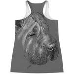 Monochrome Shar Pei Print Women's Racerback Tank Top