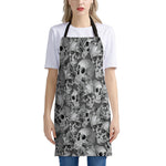 Monochrome Skull Flowers Pattern Print Apron