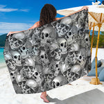 Monochrome Skull Flowers Pattern Print Beach Sarong Wrap