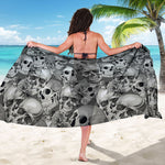 Monochrome Skull Flowers Pattern Print Beach Sarong Wrap