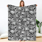 Monochrome Skull Flowers Pattern Print Blanket
