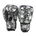 Monochrome Skull Flowers Pattern Print Boxing Gloves