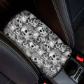 Monochrome Skull Flowers Pattern Print Car Center Console Cover
