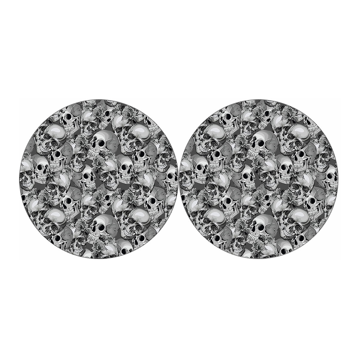 Monochrome Skull Flowers Pattern Print Car Coasters