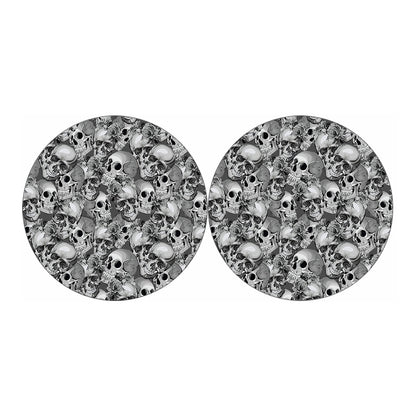 Monochrome Skull Flowers Pattern Print Car Coasters