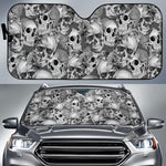 Monochrome Skull Flowers Pattern Print Car Sun Shade GearFrost