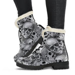 Monochrome Skull Flowers Pattern Print Comfy Boots GearFrost