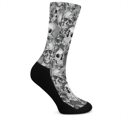 Monochrome Skull Flowers Pattern Print Crew Socks