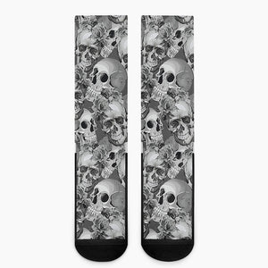 Monochrome Skull Flowers Pattern Print Crew Socks