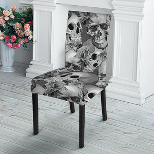 Monochrome Skull Flowers Pattern Print Dining Chair Slipcover