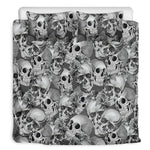 Monochrome Skull Flowers Pattern Print Duvet Cover Bedding Set