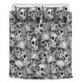 Monochrome Skull Flowers Pattern Print Duvet Cover Bedding Set