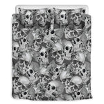 Monochrome Skull Flowers Pattern Print Duvet Cover Bedding Set