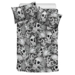 Monochrome Skull Flowers Pattern Print Duvet Cover Bedding Set