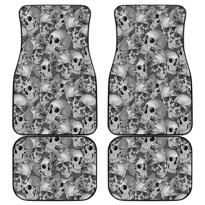 Monochrome Skull Flowers Pattern Print Front and Back Car Floor Mats