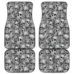 Monochrome Skull Flowers Pattern Print Front and Back Car Floor Mats