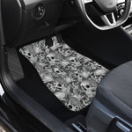 Monochrome Skull Flowers Pattern Print Front and Back Car Floor Mats