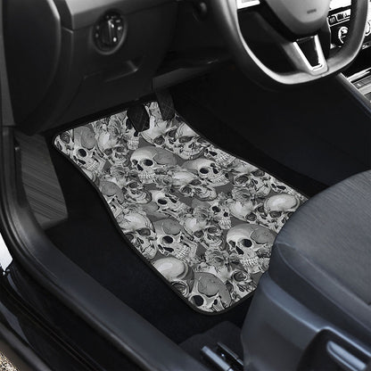 Monochrome Skull Flowers Pattern Print Front Car Floor Mats