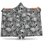 Monochrome Skull Flowers Pattern Print Hooded Blanket