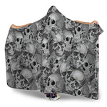 Monochrome Skull Flowers Pattern Print Hooded Blanket